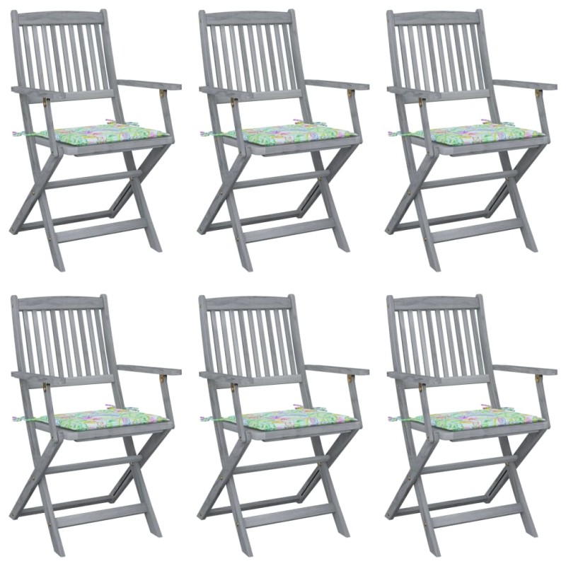 vidaXL Sedie da Giardino Pieghevoli 6 pz con Cuscini Massello Acacia vidaXL Sedie da Giardino Pieghevoli 6 pz con Cuscini Massello Acacia