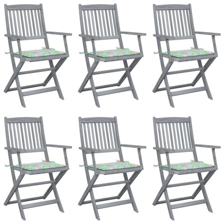 vidaXL Sedie da Giardino Pieghevoli 6 pz con Cuscini Massello Acacia