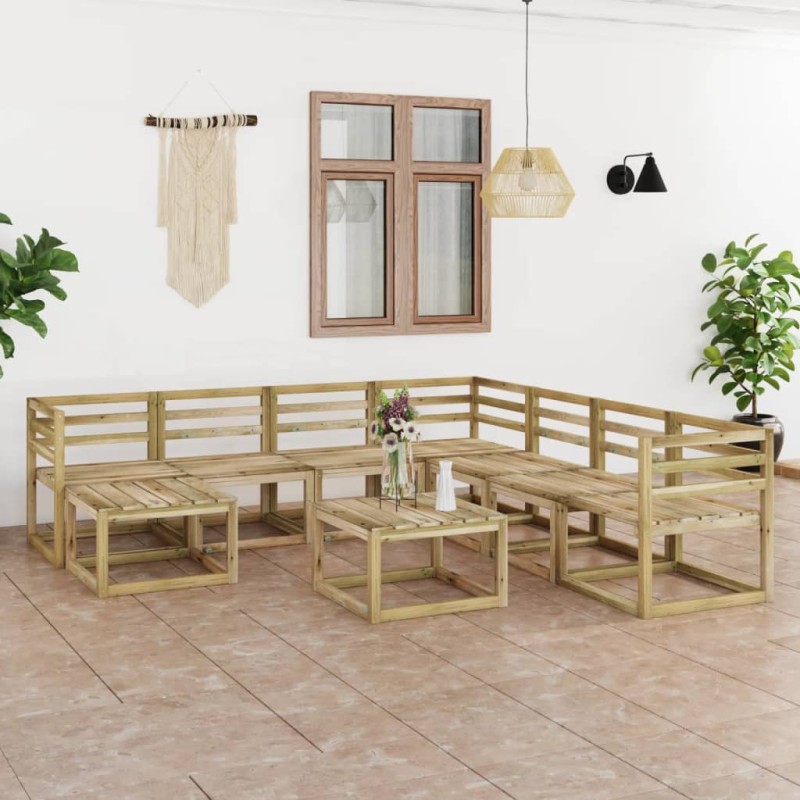vidaXL Set Salotto da Giardino 9 pz in Legno di Pino Impregnato Verde vidaXL Set Salotto da Giardino 9 pz in Legno di Pino Impregnato Verde