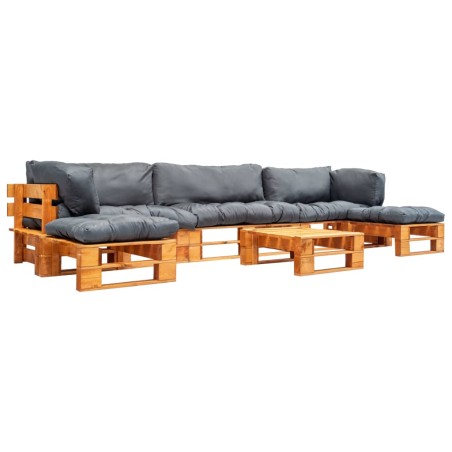 vidaXL Set Divani da Giardino su Pallet 6 pz Cuscini Grigi in Legno