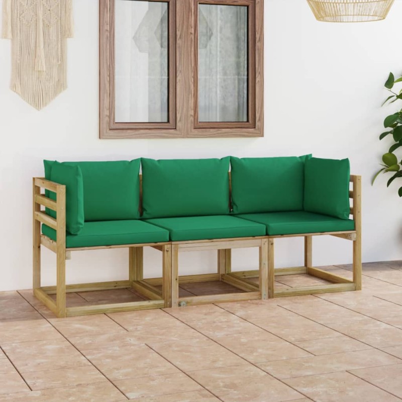vidaXL Divano da Giardino a3 Posti con Cuscini Verdi