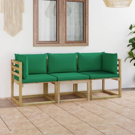 vidaXL Divano da Giardino a3 Posti con Cuscini Verdi