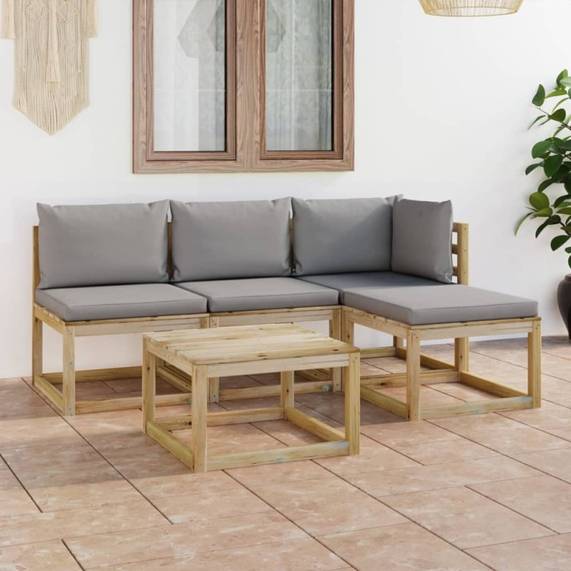 vidaXL Set Salotto da Giardino 5 pz con Cuscini Grigi vidaXL Set Salotto da Giardino 5 pz con Cuscini Grigi