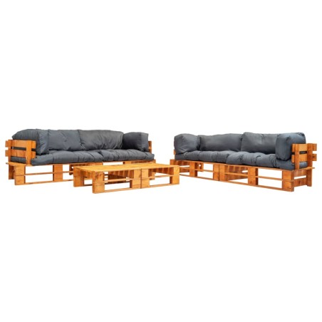 vidaXL Set Divani da Giardino Pallet 6 pz con Cuscini Grigi in Legno