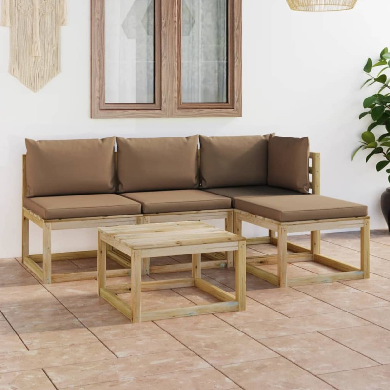 vidaXL Set Salotto da Giardino 5 pz con Cuscini Tortora vidaXL Set Salotto da Giardino 5 pz con Cuscini Tortora