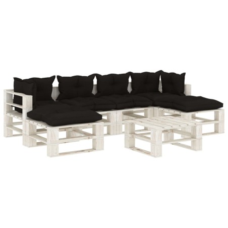  vidaXL Set Salotto da Giardino su Pallet 7pz con Cuscini Neri in Legno