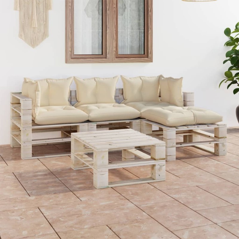 vidaXL Set Salotto Giardino su Pallet Cuscini 5 pz in Legno di Pino vidaXL Set Salotto Giardino su Pallet Cuscini 5 pz in Legno di Pino