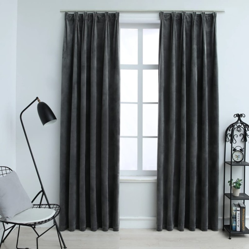 Tende Oscuranti con Ganci 2 pz Antracite in Velluto 140x175 cm Tende Oscuranti con Ganci 2 pz Antracite in Velluto 140x175 cm
