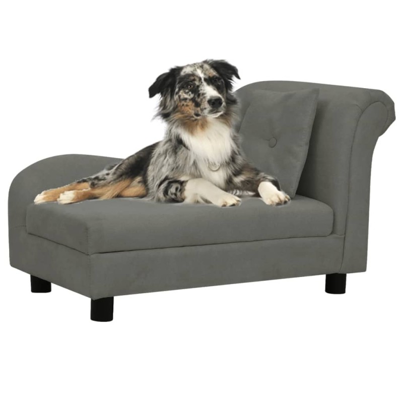 vidaXL Divano per Cani con Cuscino Grigio Scuro 83x44x44 cm in Peluche vidaXL Divano per Cani con Cuscino Grigio Scuro 83x44x44 cm in Peluche