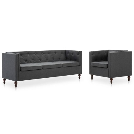 vidaXL Set Divani Chesterfield 2 pz Rivestiti in Tessuto Grigio Scuro