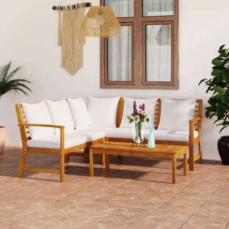 vidaXL Set Divani da Giardino 4 pz con Cuscini Crema in Legno Acacia