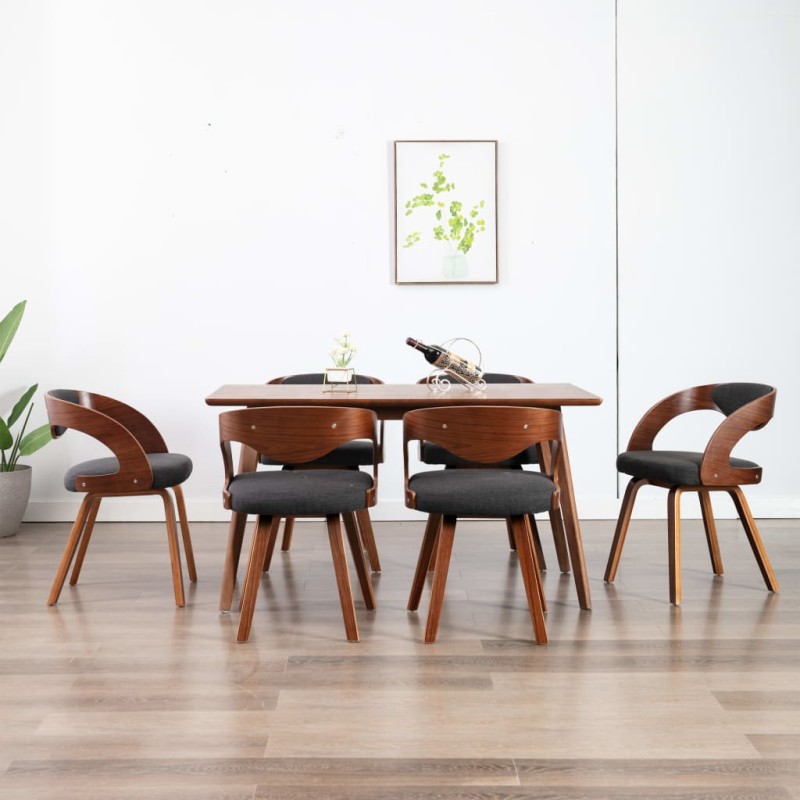 vidaXL Sedie da Pranzo 6 pz Grigio Scuro in Legno Piegato e Tessuto vidaXL Sedie da Pranzo 6 pz Grigio Scuro in Legno Piegato e Tessuto