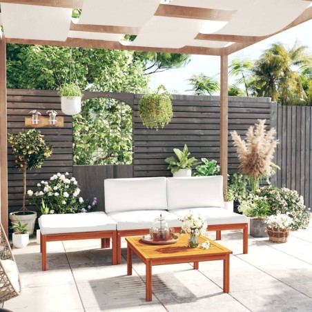 vidaXL Set Divani da Giardino 4 pz con Cuscini Crema Massello Acacia