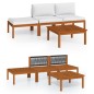 vidaXL Set Divani da Giardino 4 pz con Cuscini Crema Massello Acacia