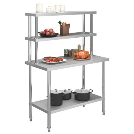 vidaXL Tavolo Lavoro Cucina con Mensola 120x60x150 cm in Acciaio Inox