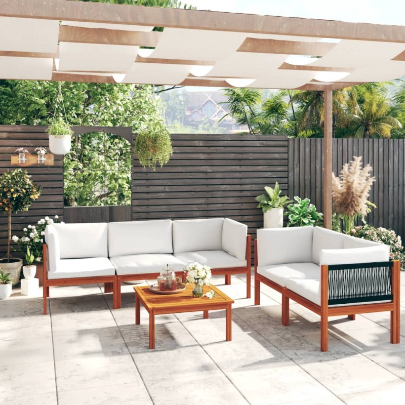 vidaXL Set Divani da Giardino 6 pz con Cuscini Crema Massello Acacia vidaXL Set Divani da Giardino 6 pz con Cuscini Crema Massello Acacia