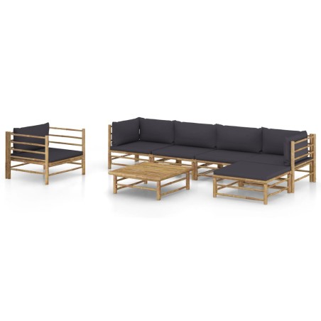 vidaXL Set Divani da Giardino 7 pz con Cuscini Grigio Scuro in Bambù