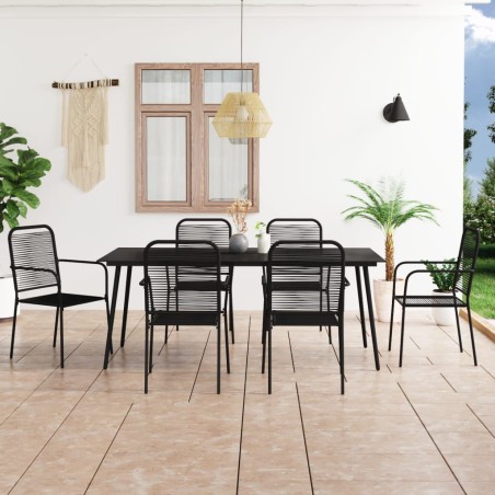 vidaXL Set da Pranzo da Esterni 7 pz in Corda di Cotone e Acciaio Nero