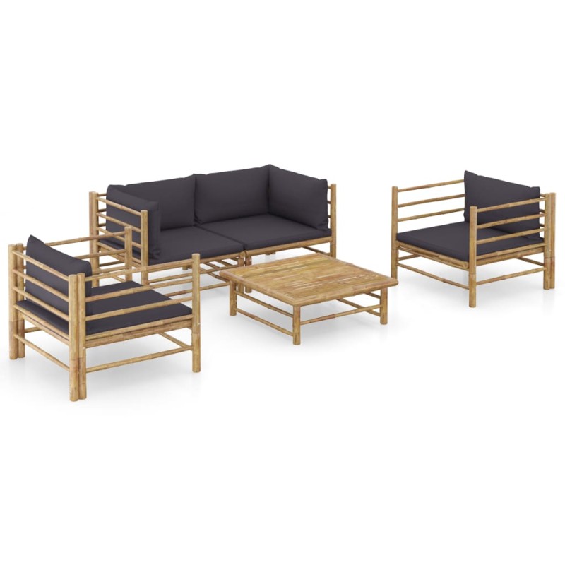 vidaXL Set Salotto da Giardino 5pz con Cuscini Grigio Scuro Bambù vidaXL Set Salotto da Giardino 5pz con Cuscini Grigio Scuro Bambù