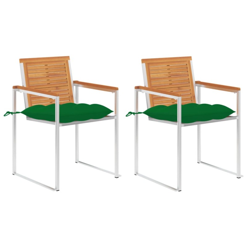 vidaXL Sedie da Giardino 2 pz con Cuscini in Legno Acacia e Acciaio vidaXL Sedie da Giardino 2 pz con Cuscini in Legno Acacia e Acciaio