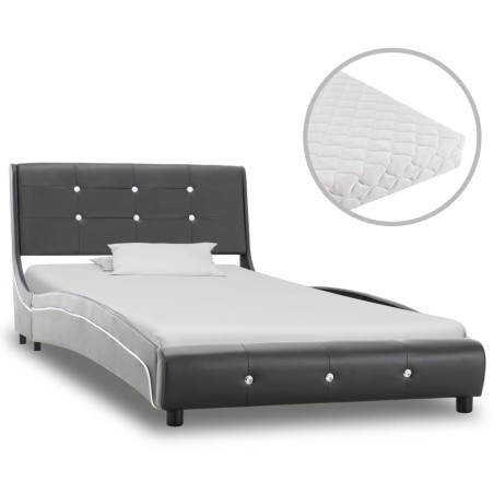 vidaXL Letto con Materasso Grigio in Similpelle 90x200 cm 