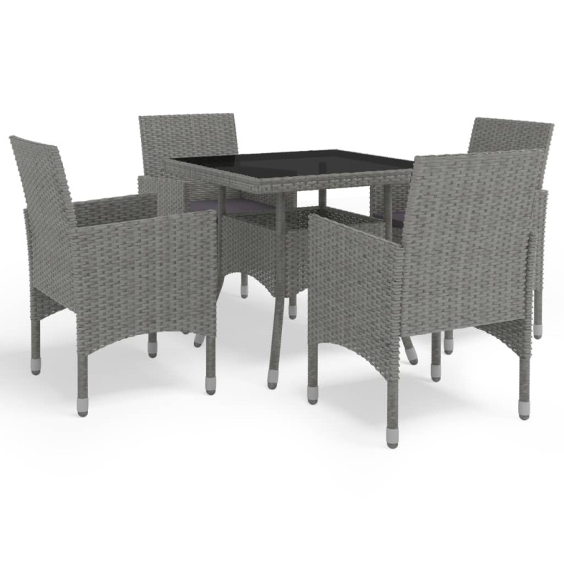 vidaXL Set Mobili da Pranzo da Giardino 5 pz Grigio Polyrattan e Vetro vidaXL Set Mobili da Pranzo da Giardino 5 pz Grigio Polyrattan e Vetro