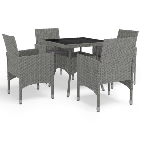 vidaXL Set Mobili da Pranzo da Giardino 5 pz Grigio Polyrattan e Vetro