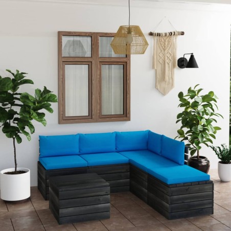 vidaXL Set Divani da Giardino su Pallet 6 pz con Cuscini Massello Pino