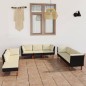 vidaXL Set Divani da Giardino 9 pz con Cuscini in Polyrattan Nero vidaXL Set Divani da Giardino 9 pz con Cuscini in Polyrattan Nero