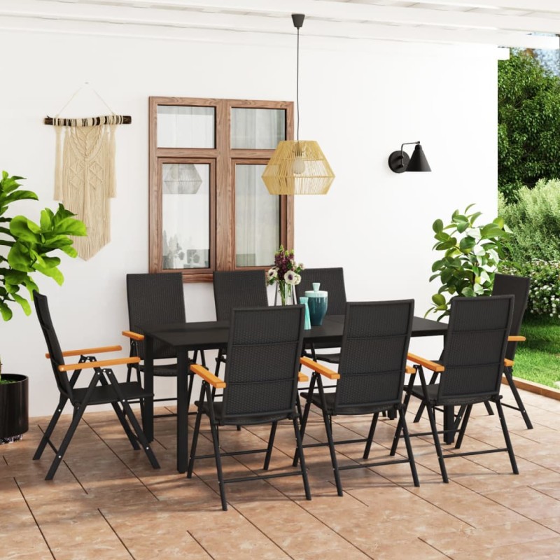 vidaXL Set da Pranzo da Giardino 9 pz Nero e Marrone vidaXL Set da Pranzo da Giardino 9 pz Nero e Marrone