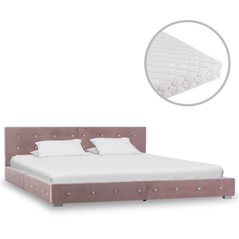 vidaXL Letto con Materasso Rosa Velluto 160x200 cm vidaXL Letto con Materasso Rosa Velluto 160x200 cm