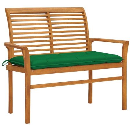 vidaXL Panca da Giardino con Cuscino Verde 112 cm in Legno di Teak
