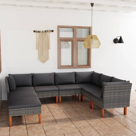 vidaXL Set Divani da Giardino 8 pz con Cuscini in Polyrattan Grigio