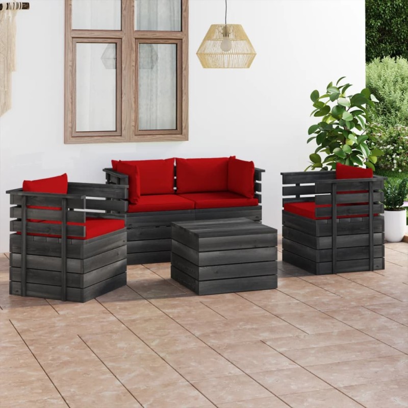 vidaXL Set Divani da Giardino su Pallet 5 pz con Cuscini Massello Pino vidaXL Set Divani da Giardino su Pallet 5 pz con Cuscini Massello Pino