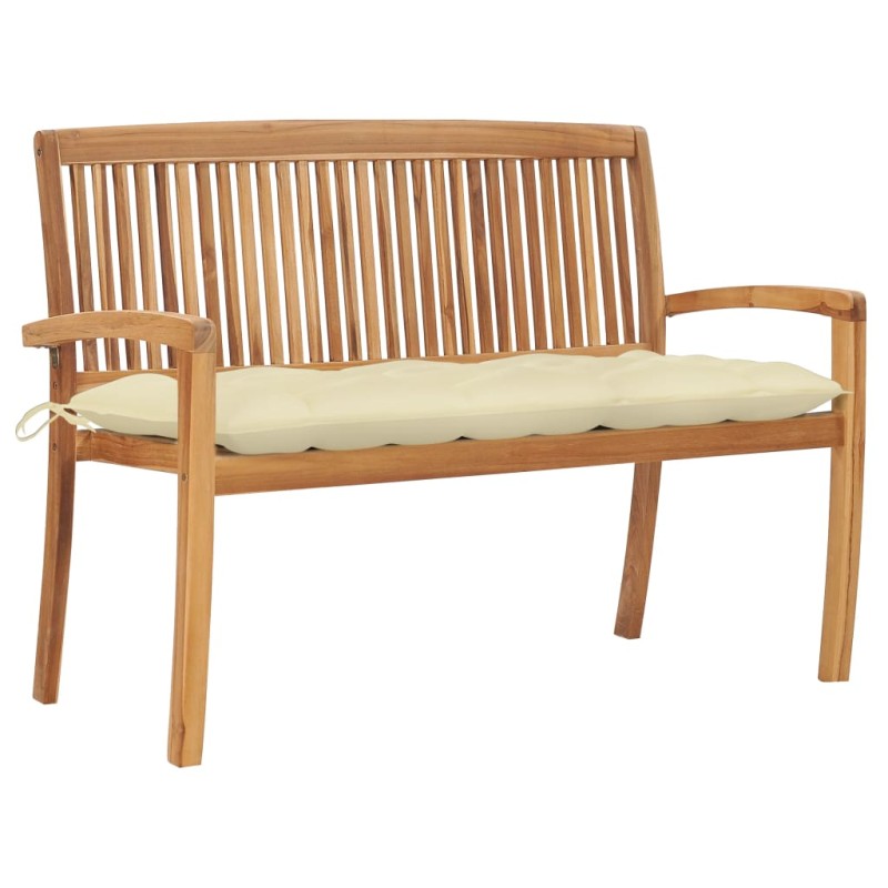 vidaXL Panchina da Giardino Impilabile e Cuscino 128,5cm Teak Massello vidaXL Panchina da Giardino Impilabile e Cuscino 128,5cm Teak Massello