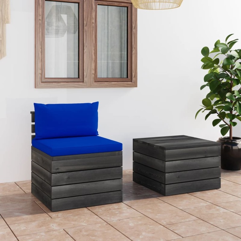 vidaXL Set Divani da Giardino su Pallet 2 pz con Cuscini Massello Pino vidaXL Set Divani da Giardino su Pallet 2 pz con Cuscini Massello Pino