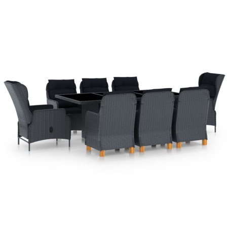 vidaXL Set Pranzo da Giardino 9 pz con Cuscini Polyrattan Grigio Scuro