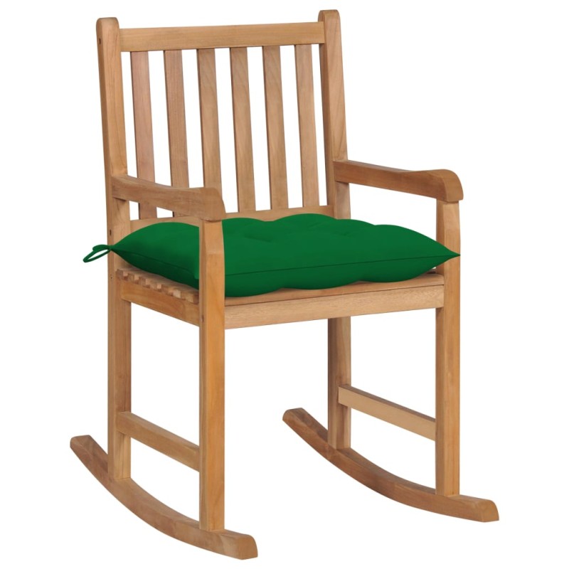 vidaXL Sedia a Dondolo con Cuscino Verde in Legno di Teak vidaXL Sedia a Dondolo con Cuscino Verde in Legno di Teak
