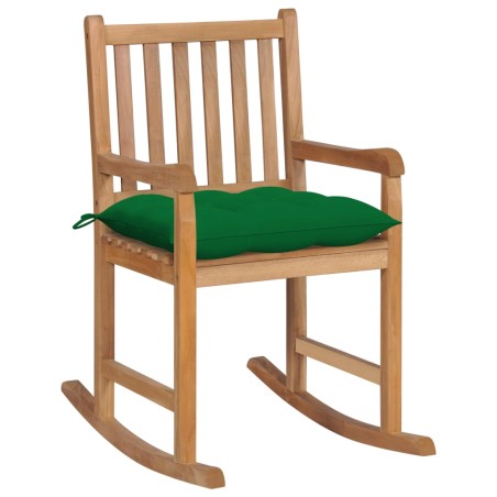 vidaXL Sedia a Dondolo con Cuscino Verde in Legno di Teak