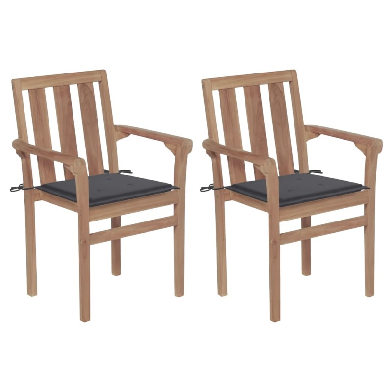 vidaXL Sedie da Giardino 2 pz con Cuscini Antracite Massello di Teak vidaXL Sedie da Giardino 2 pz con Cuscini Antracite Massello di Teak