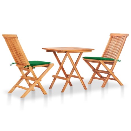 vidaXL Set da Bistrot 3 pz con Cuscini Verdi in Legno Massello di Teak