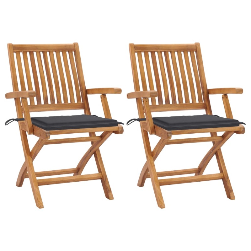 vidaXL Sedie da Giardino 2 pz con Cuscini Antracite Massello di Teak vidaXL Sedie da Giardino 2 pz con Cuscini Antracite Massello di Teak