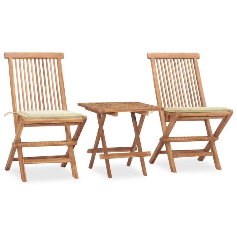 vidaXL Set da Pranzo Giardino Pieghevole 3 pz Cuscino Massello di Teak vidaXL Set da Pranzo Giardino Pieghevole 3 pz Cuscino Massello di Teak