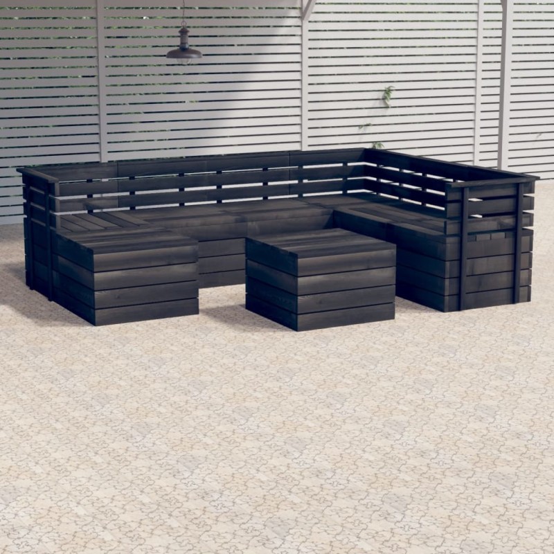 vidaXL Set Divani da Giardino su Pallet 8 pz Legno Pino Grigio Scuro vidaXL Set Divani da Giardino su Pallet 8 pz Legno Pino Grigio Scuro