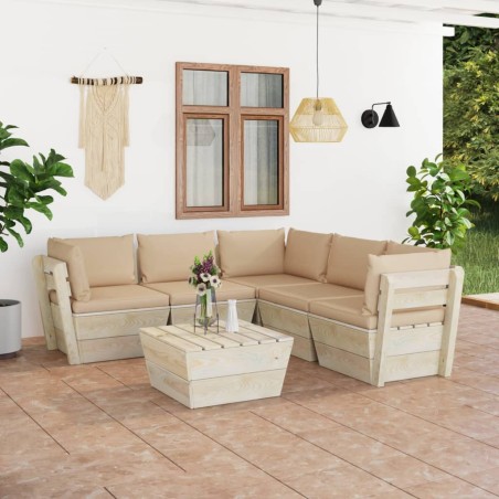 vidaXL Set Divani da Giardino su Pallet 6 pz con Cuscini Legno Abete