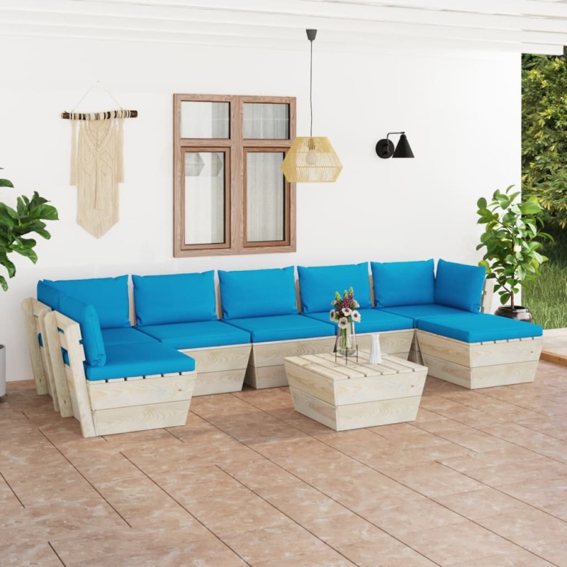 vidaXL Set Divani da Giardino su Pallet 8 pz con Cuscini Legno Abete vidaXL Set Divani da Giardino su Pallet 8 pz con Cuscini Legno Abete