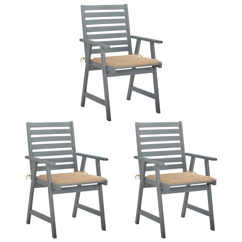 vidaXL Sedie da Pranzo da Esterni con Cuscini 3 pz Massello di Acacia vidaXL Sedie da Pranzo da Esterni con Cuscini 3 pz Massello di Acacia