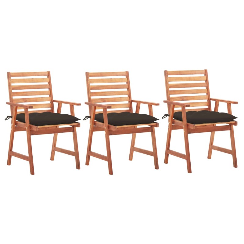 vidaXL Sedie da Pranzo da Esterni con Cuscini 3 pz Massello di Acacia vidaXL Sedie da Pranzo da Esterni con Cuscini 3 pz Massello di Acacia
