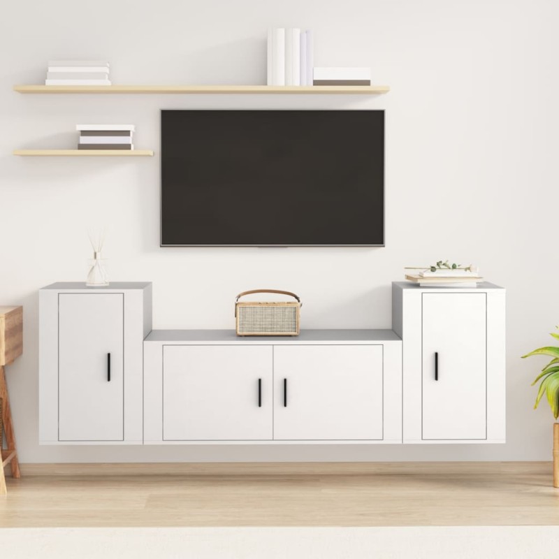Set Mobili Porta TV 3 pz Bianco in Legno Multistrato Set Mobili Porta TV 3 pz Bianco in Legno Multistrato