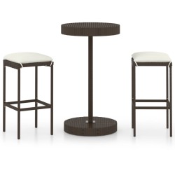 vidaXL Set Bar da Giardino 3 pz con Cuscini in Polyrattan Marrone